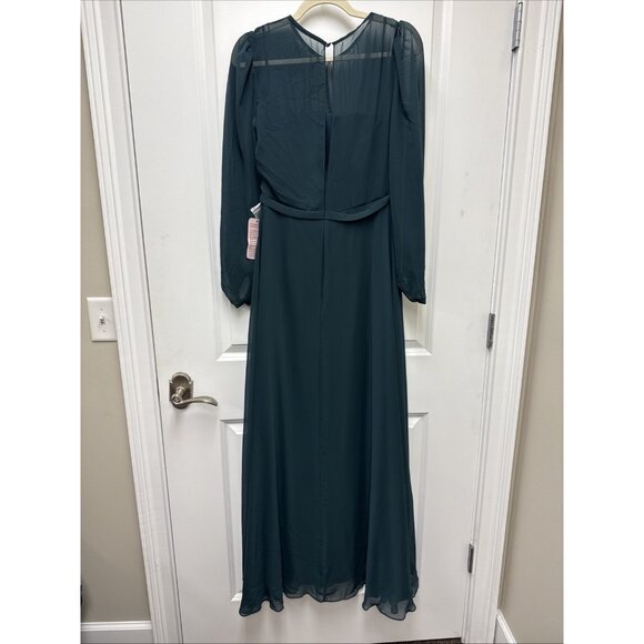New Dessy Collection Size 8 Green Strapless Chiffon Blouson Maxi Dress Gown 3098 - Picture 7 of 10